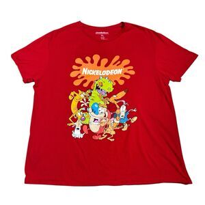 Nickelodeon Y2K Red XL Cartoon Character Tee Ren Stimpy Rugrats Catdog Reptar